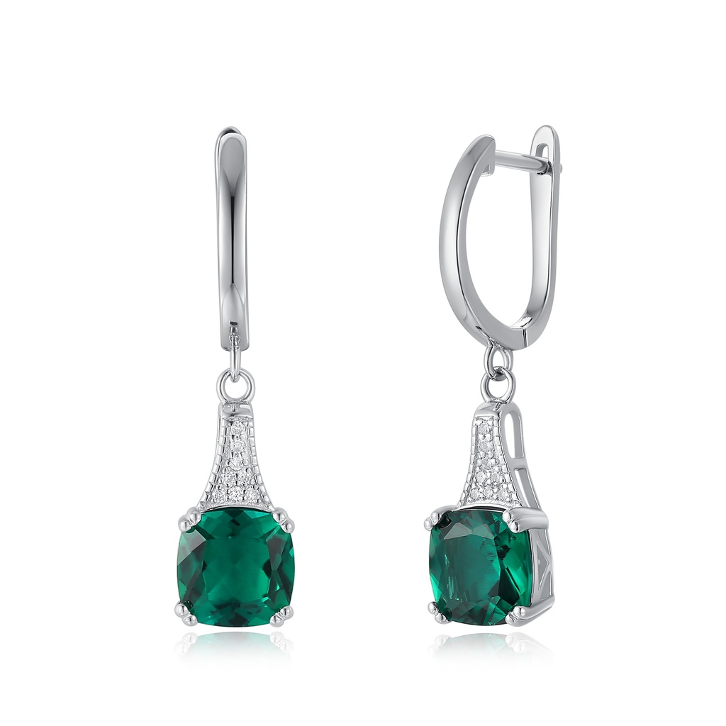 Elegant Stainless Steel Earrings with Emerald Green Crystal Drops
