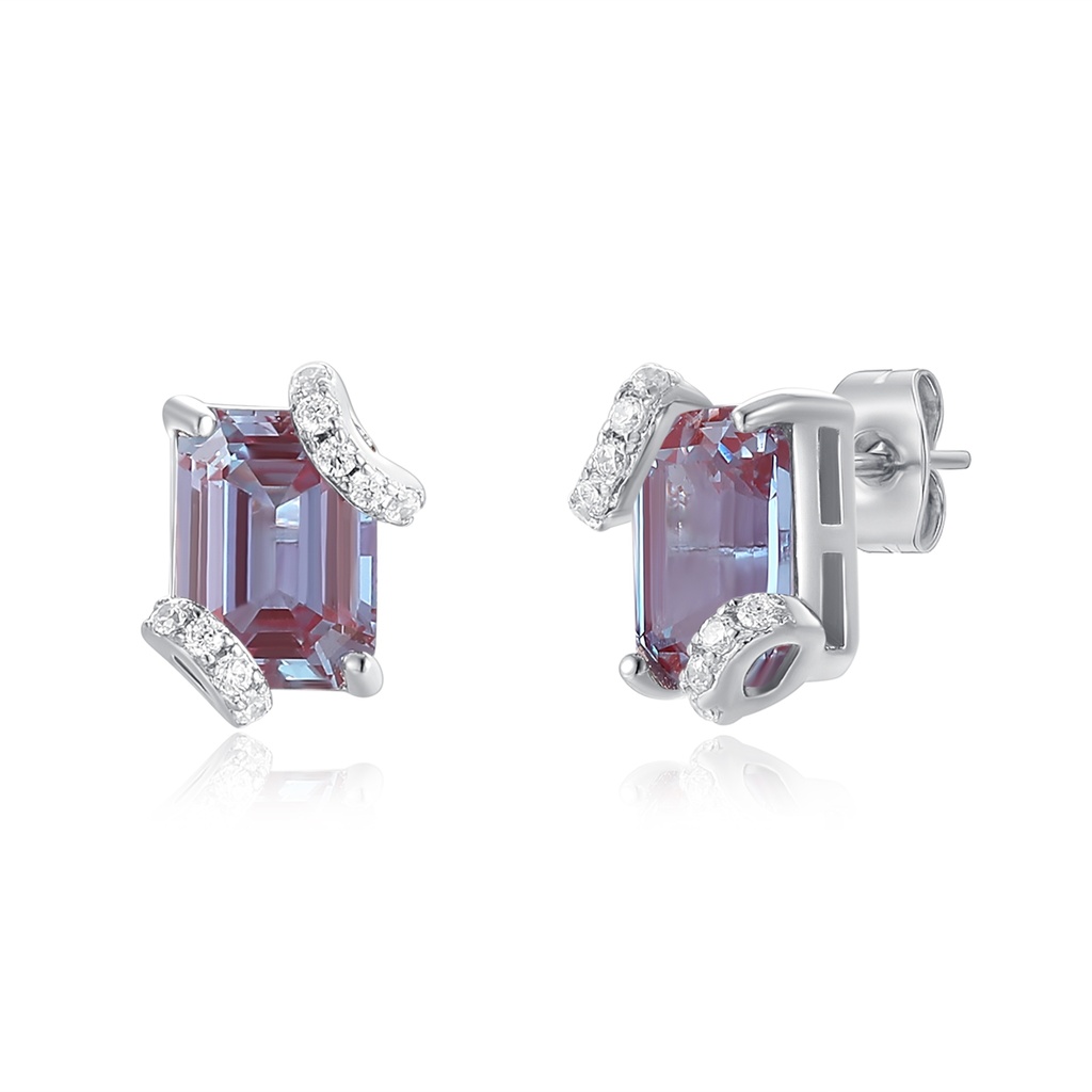 Elegant Stainless Steel Earrings with Purple Crystal and Diamond Accents