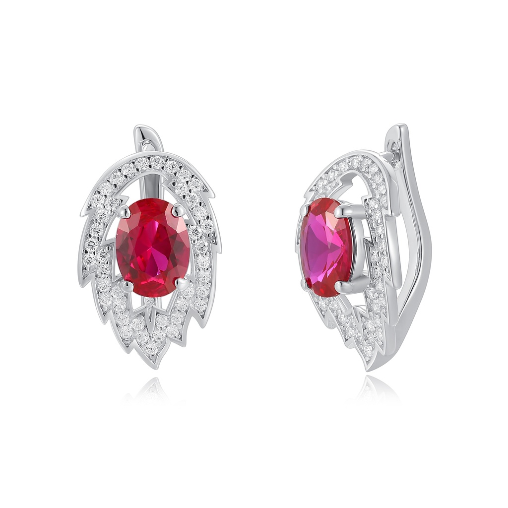 Elegant Stainless Steel Earrings with Ruby Red and White Crystals