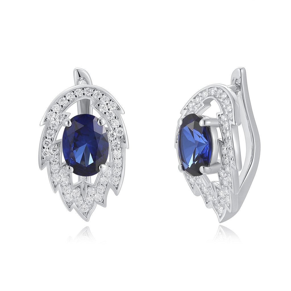 Elegant Stainless Steel Earrings with Sapphire Blue and White Crystals
