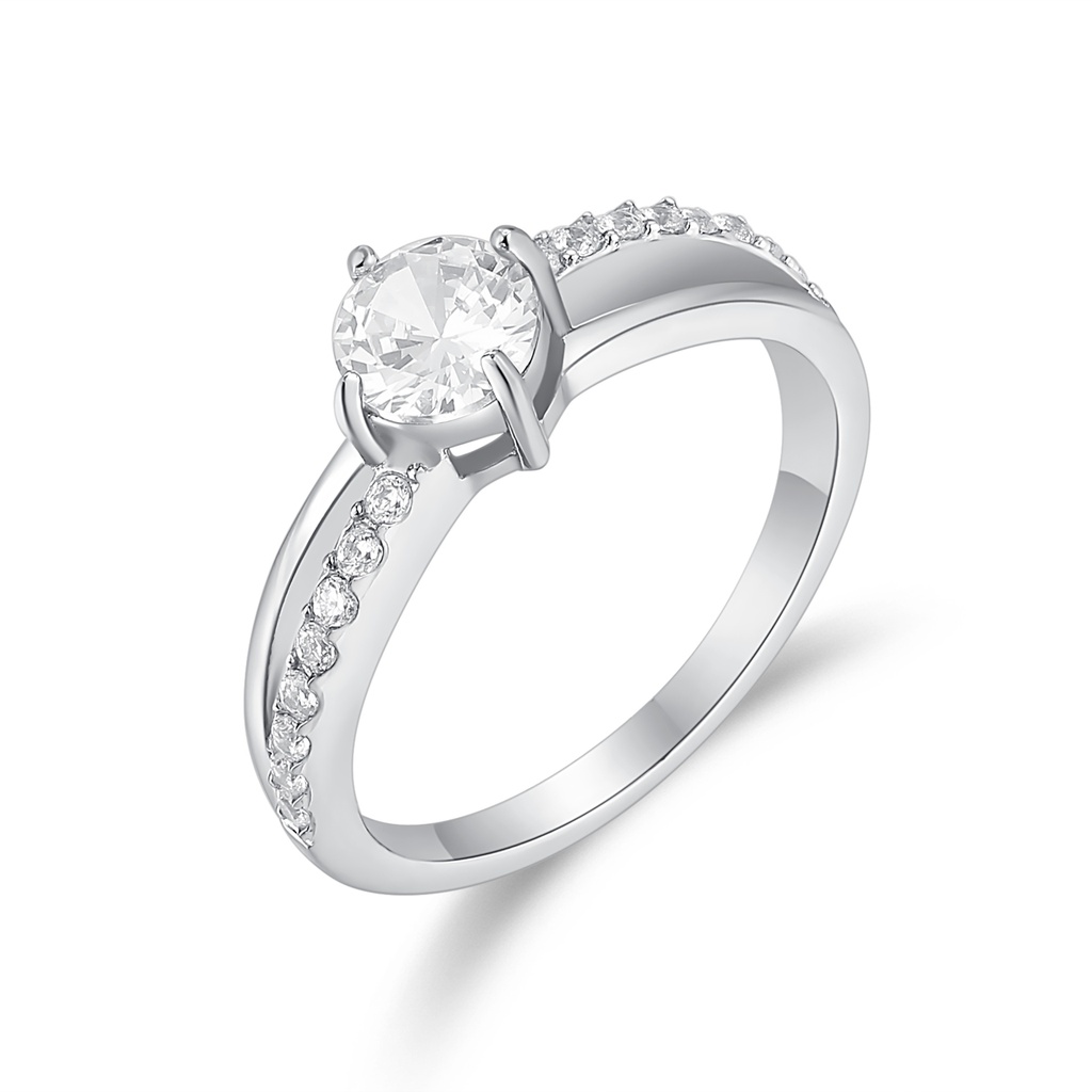 Elegant Stainless Steel Engagement Ring with Pavé Accent Side Stones