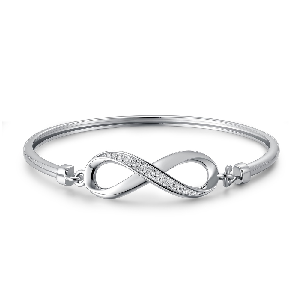 Elegant Stainless Steel Infinity Bangle with Sparkling Crystal Accents