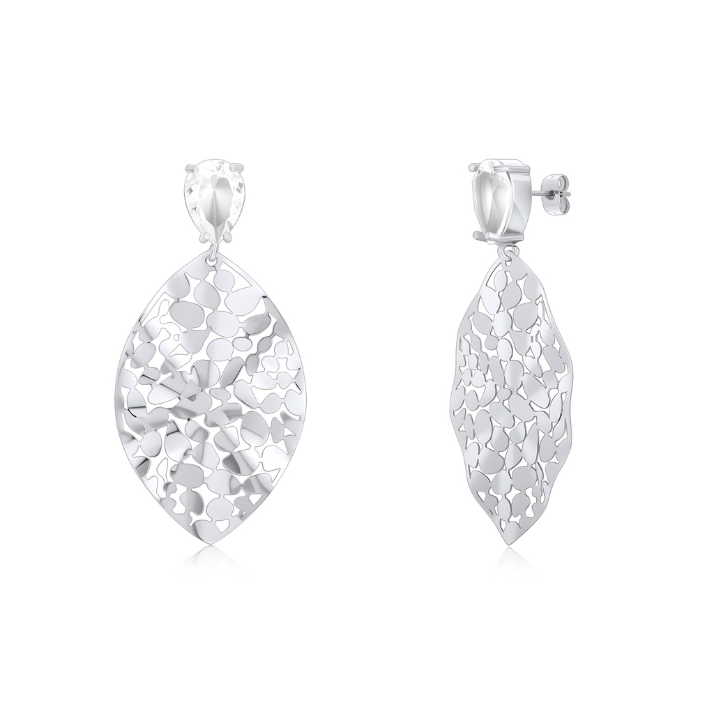 Elegant Stainless Steel Leaf Dangle Earrings with Intricate Cutout Design