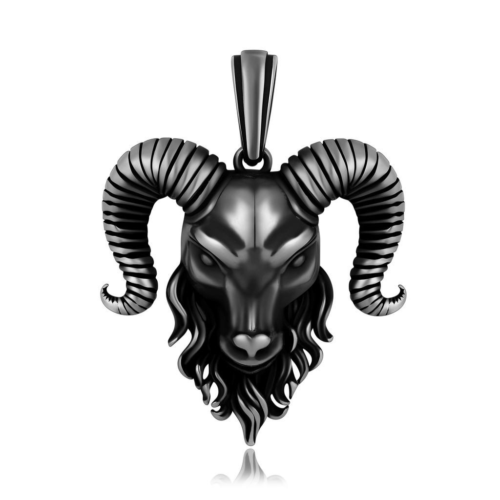 Black Ram Head Pendant, Gothic Style Stainless Steel Necklace Charm