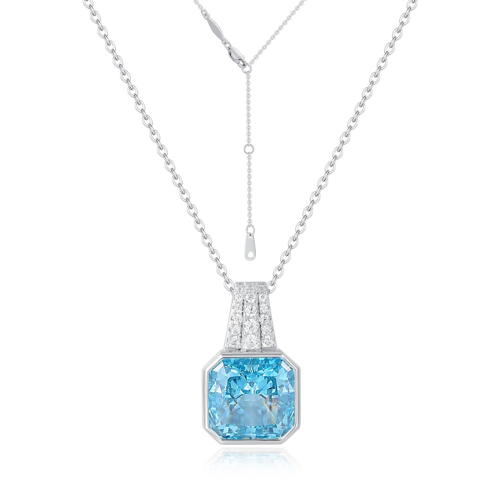 Elegant Stainless Steel Necklace with Blue Gem and Crystal Accents