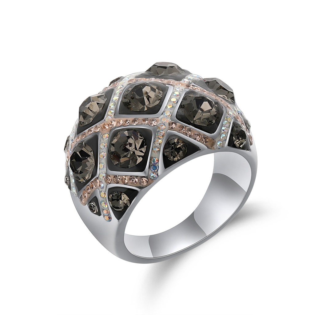 [DJ01R0046] Black Rhinestone Mosaic Statement Ring