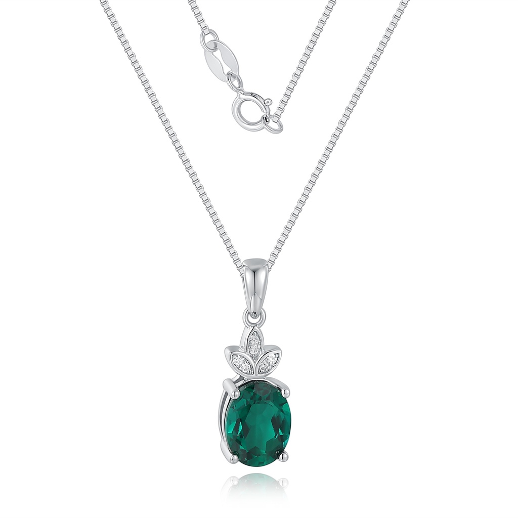 Elegant Stainless Steel Necklace with Green Gemstone and Leaf Design