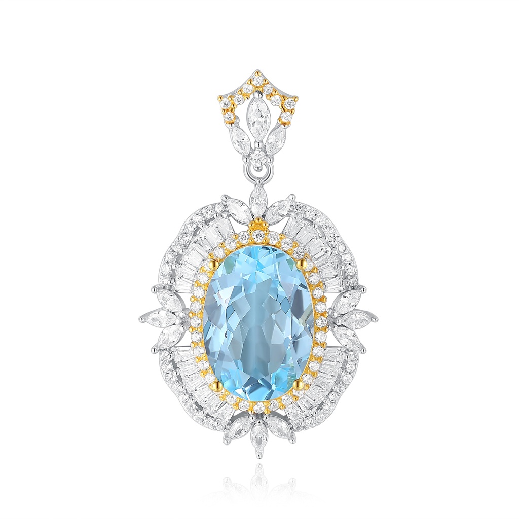 Elegant Stainless Steel Pendant with Blue Gem and Crystal Accents