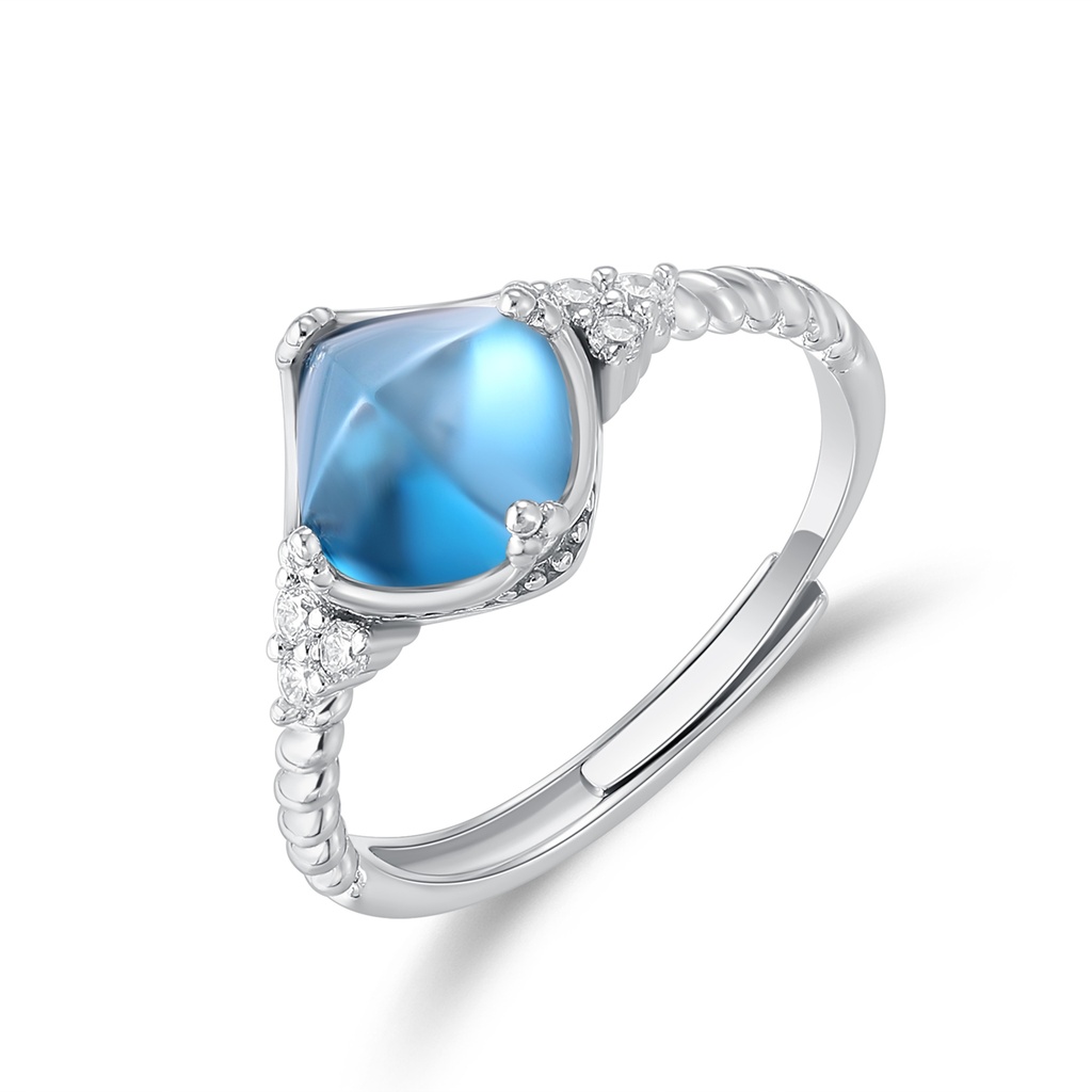 Elegant Stainless Steel Ring with Blue Heart-Shaped Crystal Accent