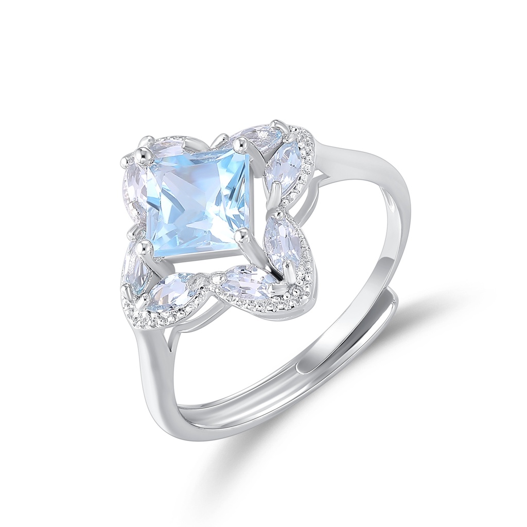 Elegant Stainless Steel Ring with Blue Princess-Cut Crystal Center