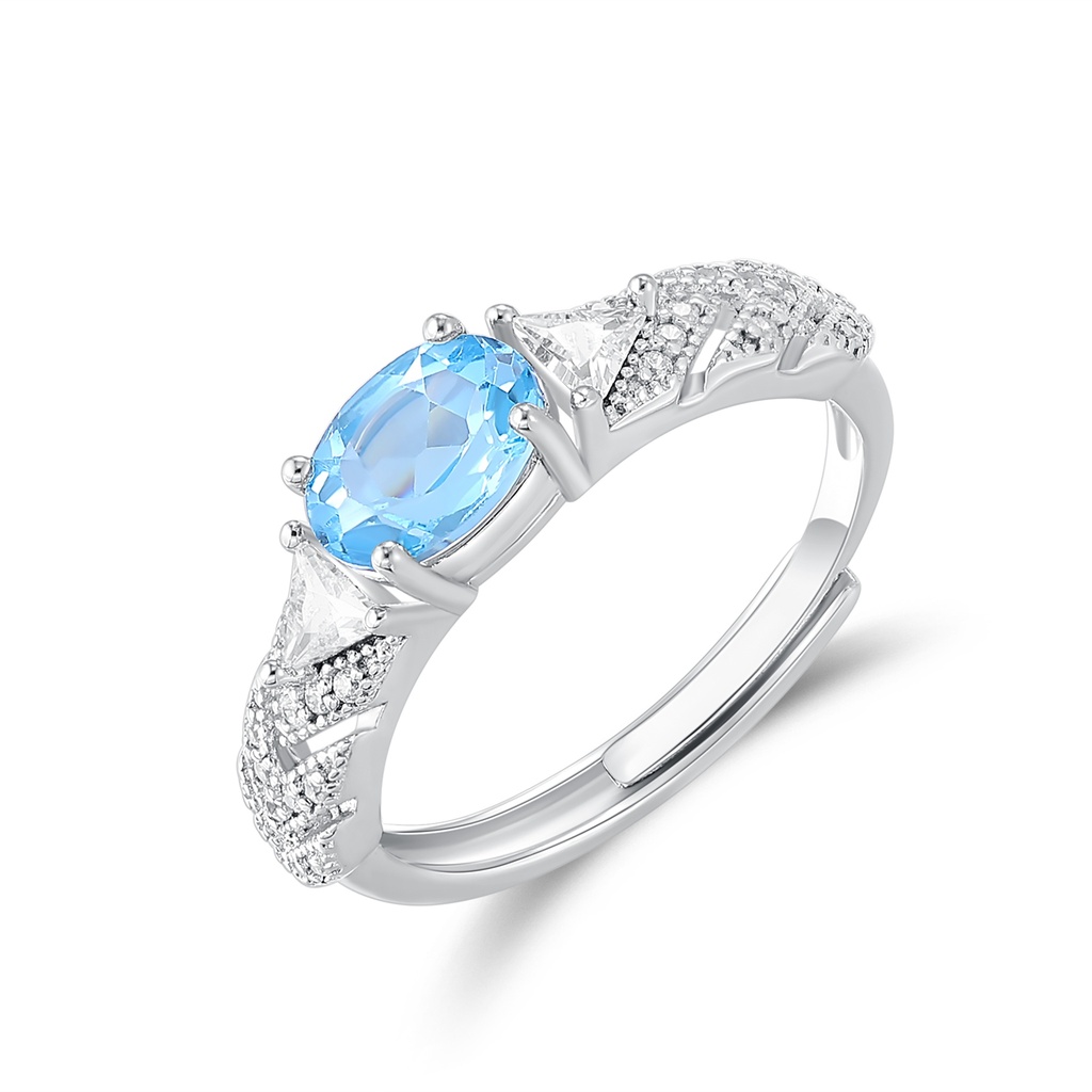 Elegant Stainless Steel Ring with Blue and Clear Crystals
