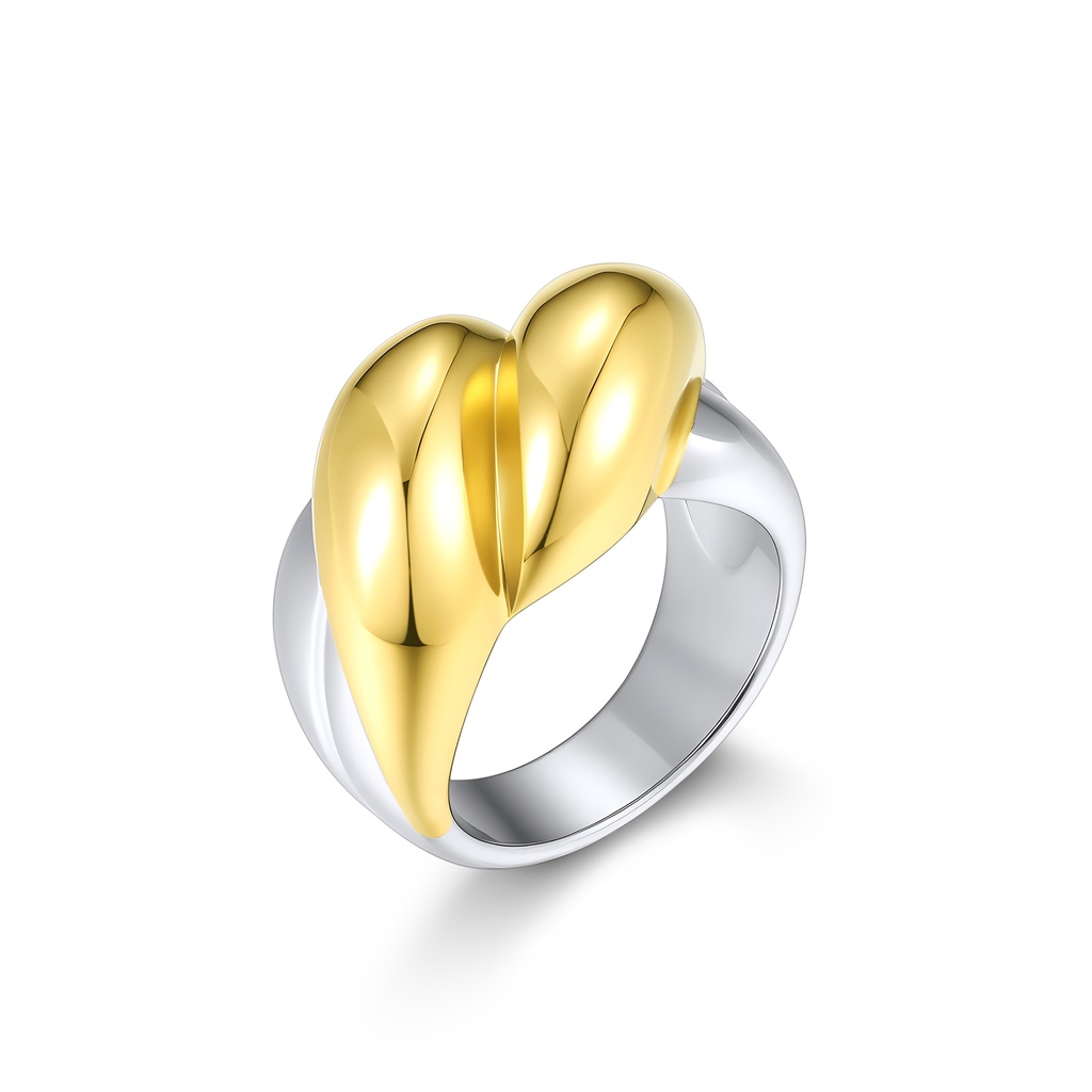 Elegant Stainless Steel Ring with Dual-Tone Golden Heart Design  Product Description