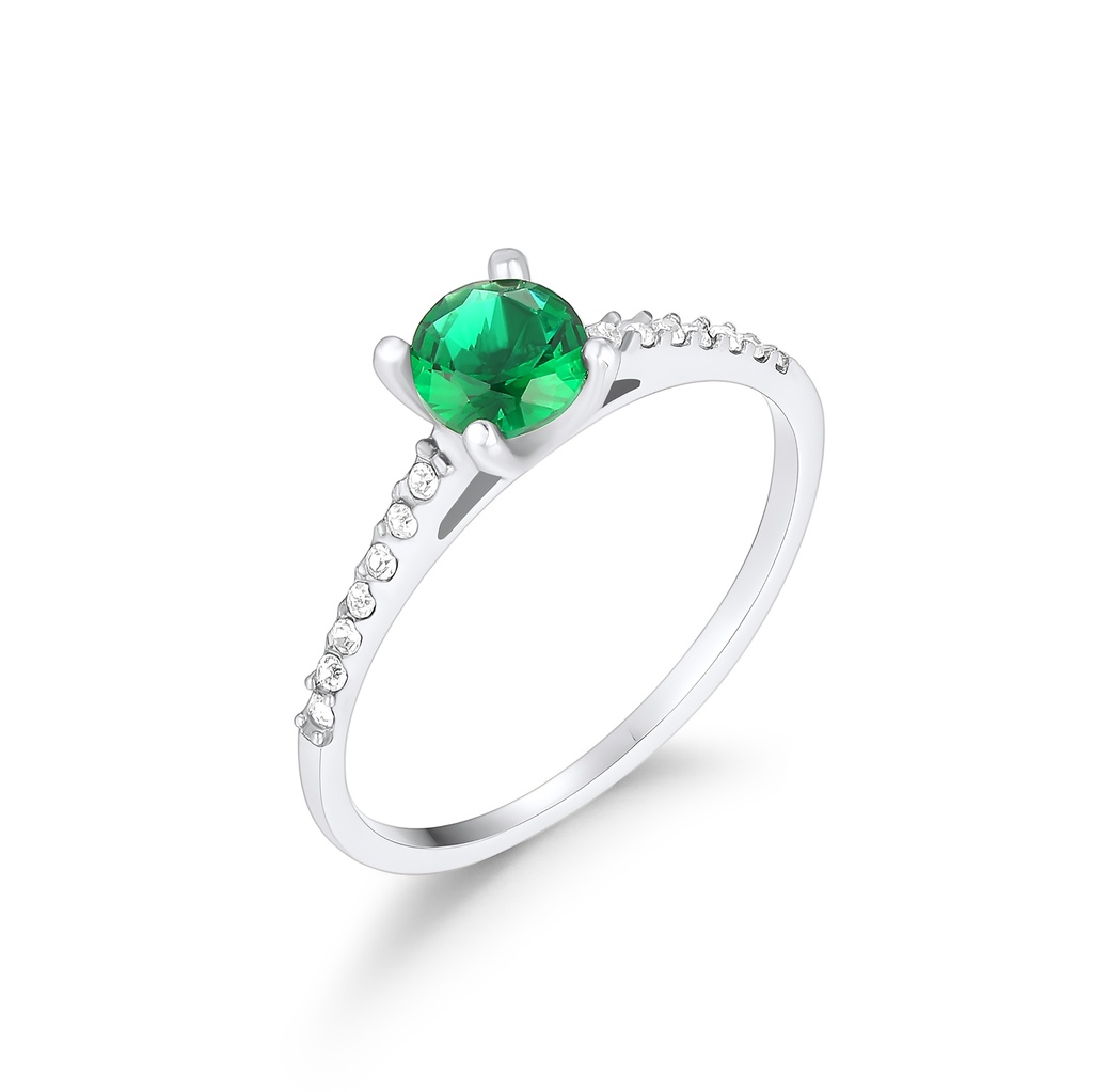 Elegant Stainless Steel Ring with Green Gemstone Accent