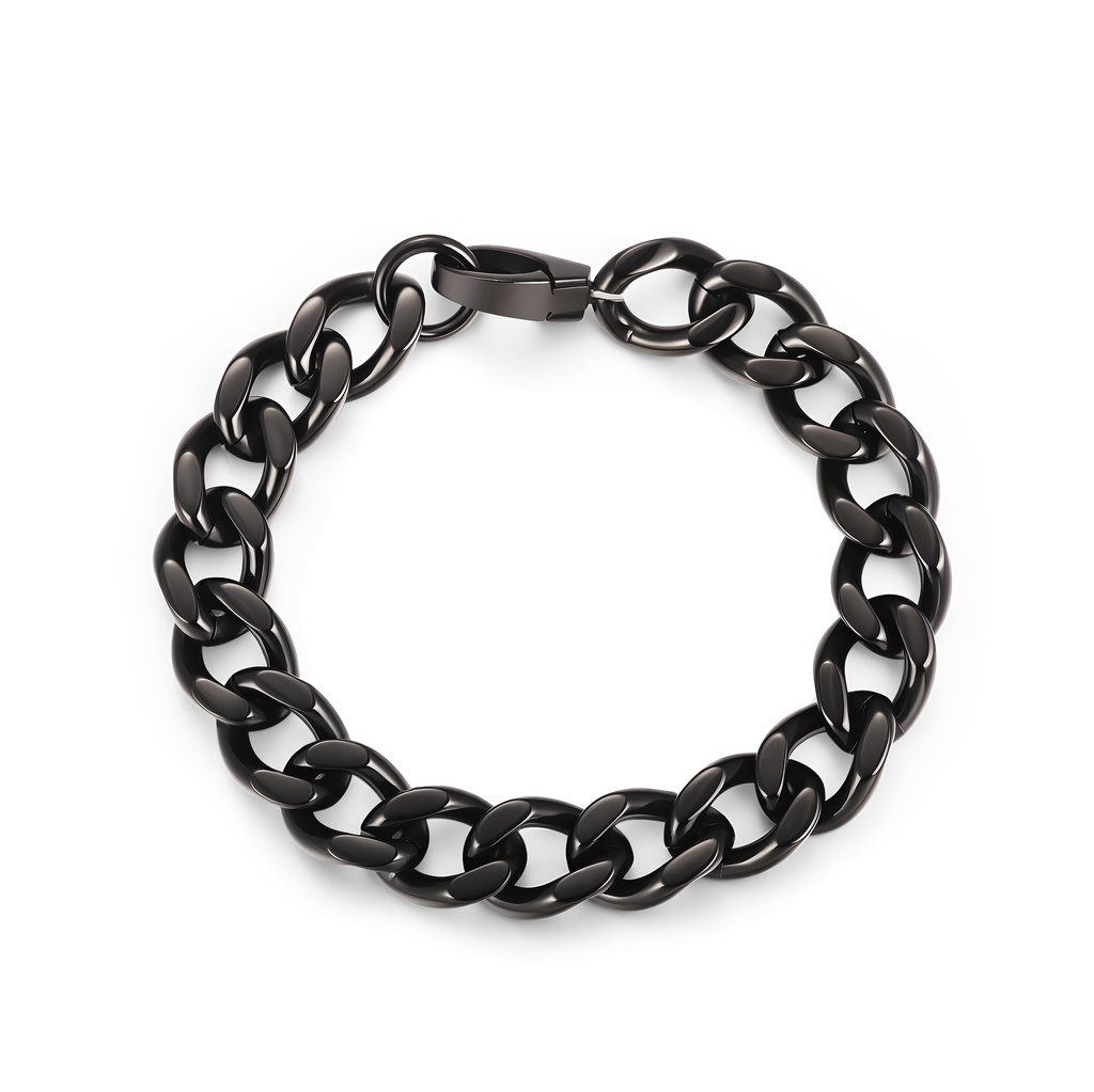 Black Stainless Steel Cuban Chain Bracelet with Polished Finish