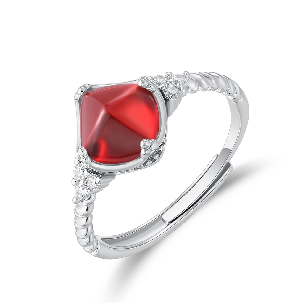 Elegant Stainless Steel Ring with Red Heart-Shaped Crystal Accent