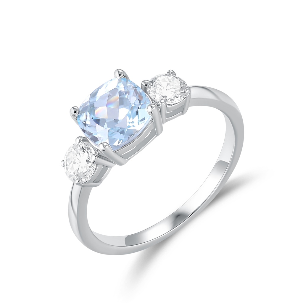 Elegant Stainless Steel Ring with Sparkling Blue and White Stones