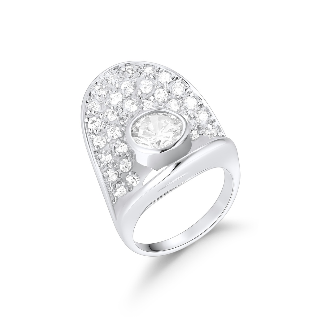Elegant Stainless Steel Ring with Sparkling Crystal Centerpiece