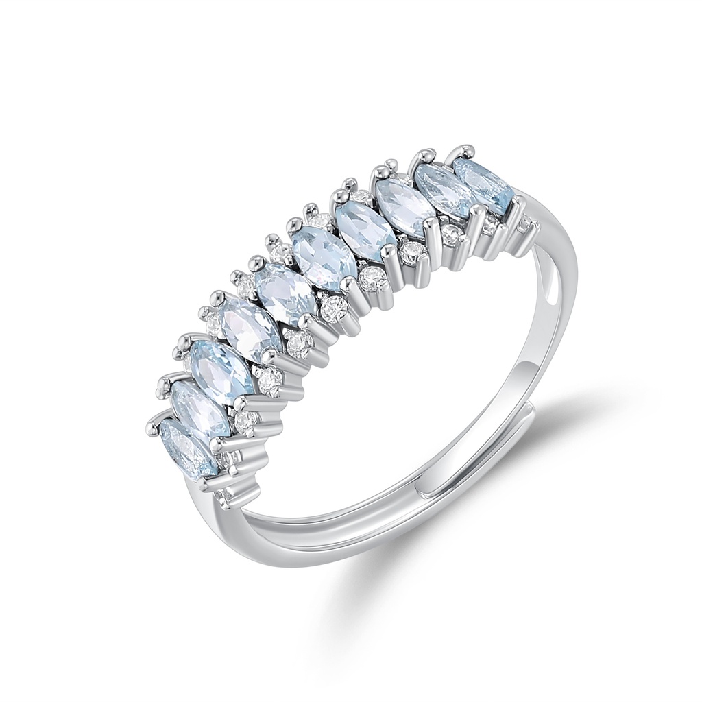 Elegant Stainless Steel Ring with Sparkling Marquise Blue Stones