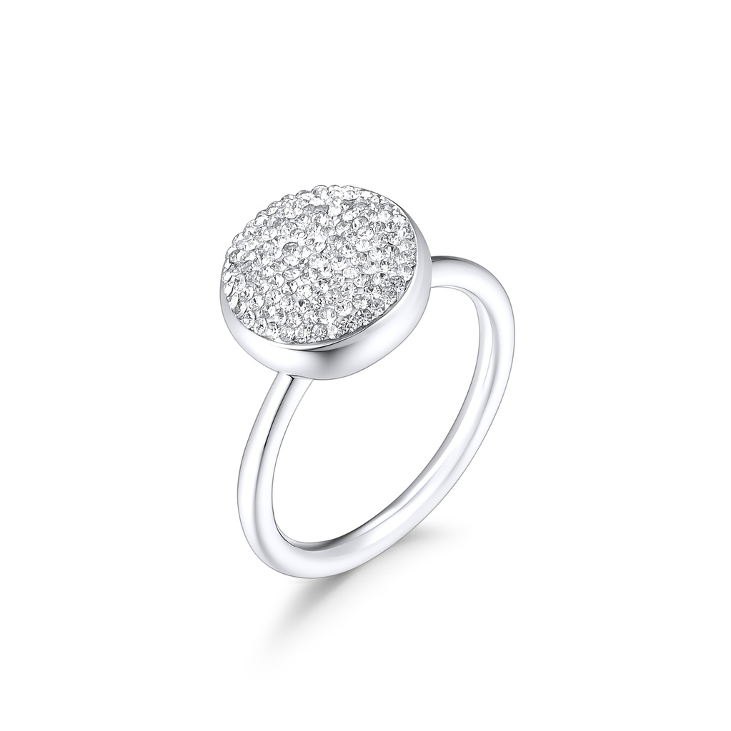 Elegant Stainless Steel Ring with Sparkling Pave Crystal Round Top