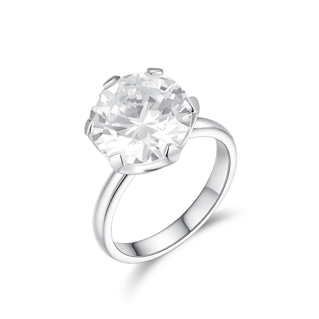 Elegant Stainless Steel Solitaire Ring with Large Round-Cut Crystal