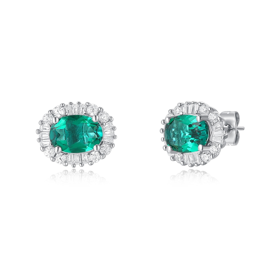 Elegant Stainless Steel Stud Earrings with Green Oval Gemstones