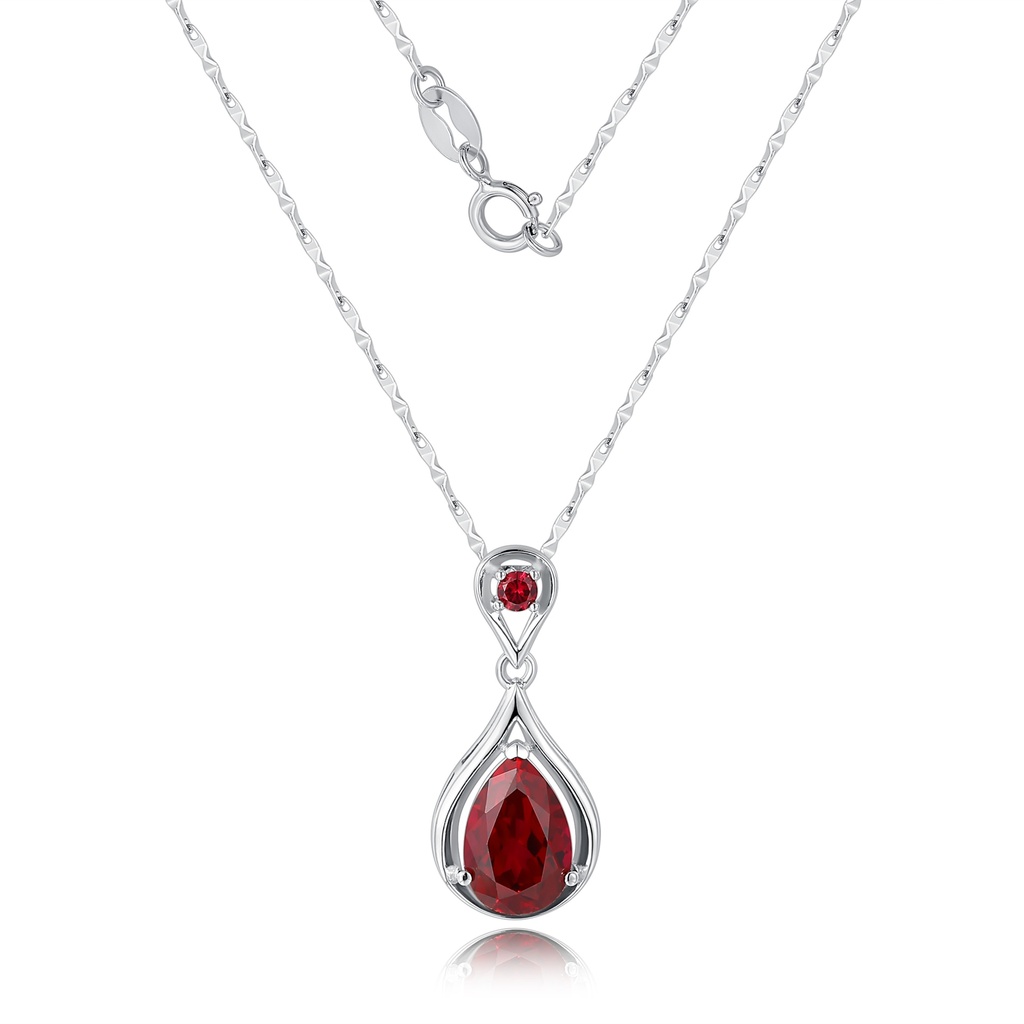 Elegant Stainless Steel Teardrop Necklace with Radiant Red Gemstone