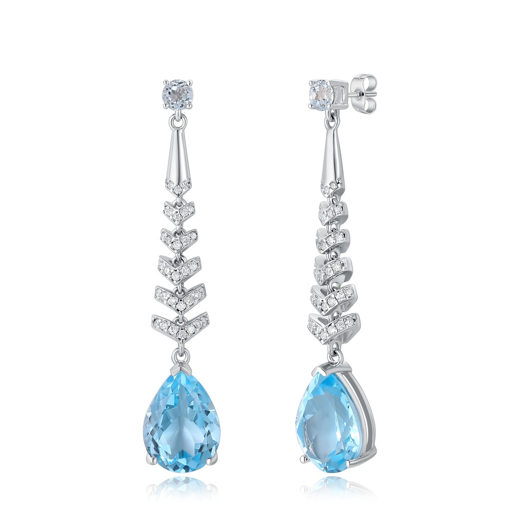 Elegant Teardrop Blue Topaz Drop Earrings with Sparkling Diamond Accents