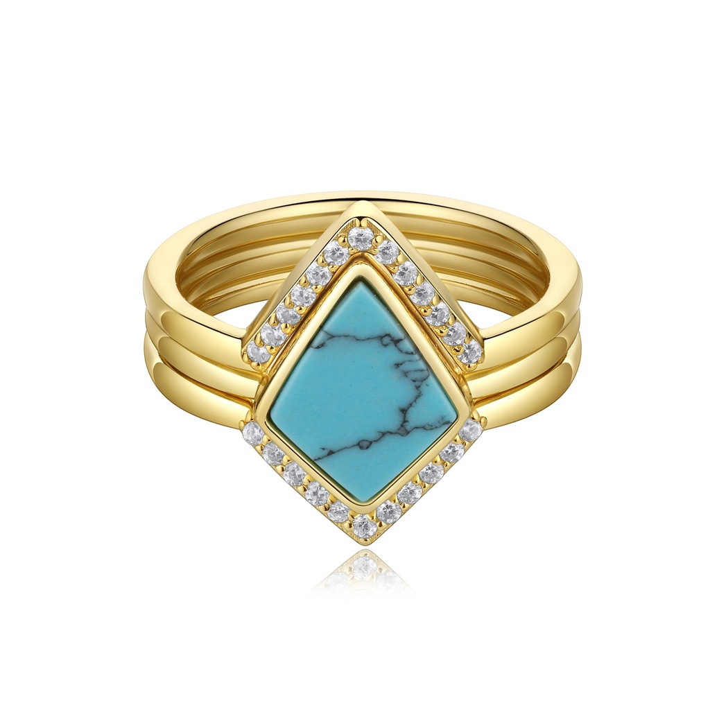 Elegant Turquoise Ring with Sparkling Zircon in Diamond Shape
