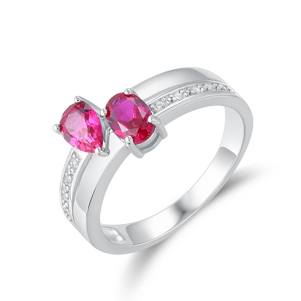 Elegant Two-Stone Pink Gem Ring with Sparkling Diamond Accents