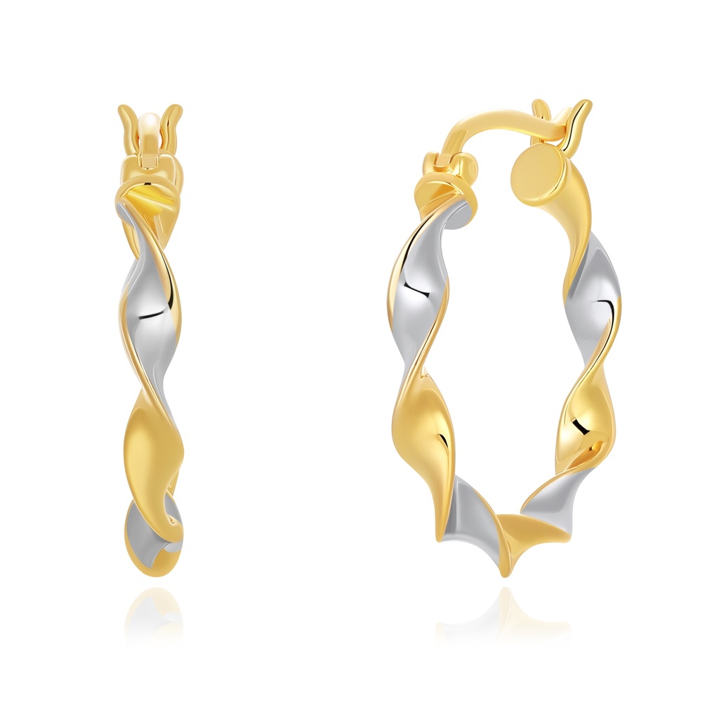 Elegant Two-Tone Gold Silver Twisted Brass Hoop Earrings