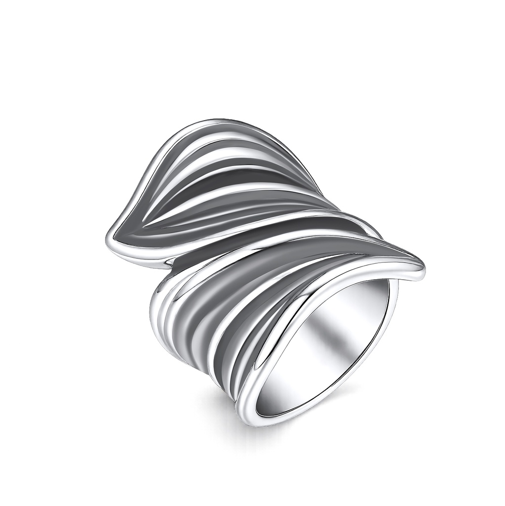 Elegant Wave Pattern Stainless Steel Ring with Polished Silver Finish