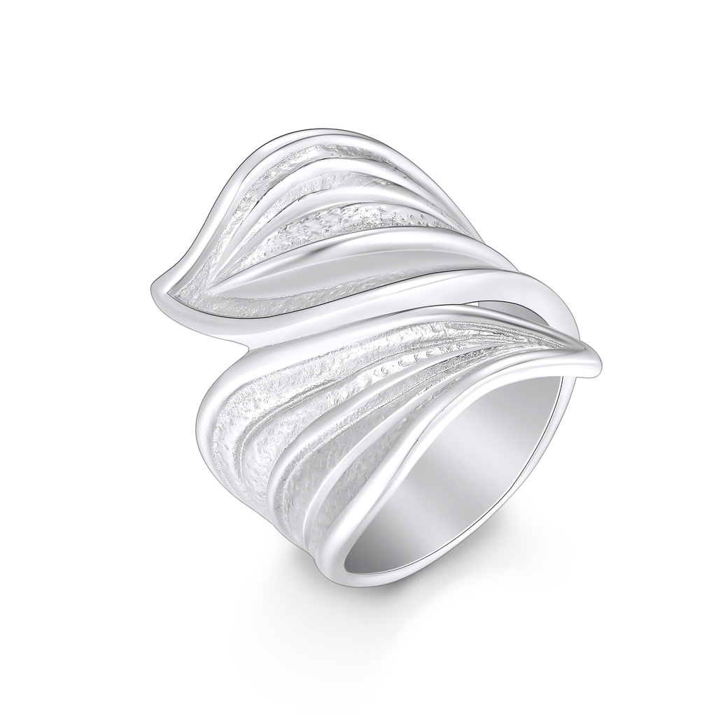 Elegant Wave-Inspired Stainless Steel Ring with Textured Finish