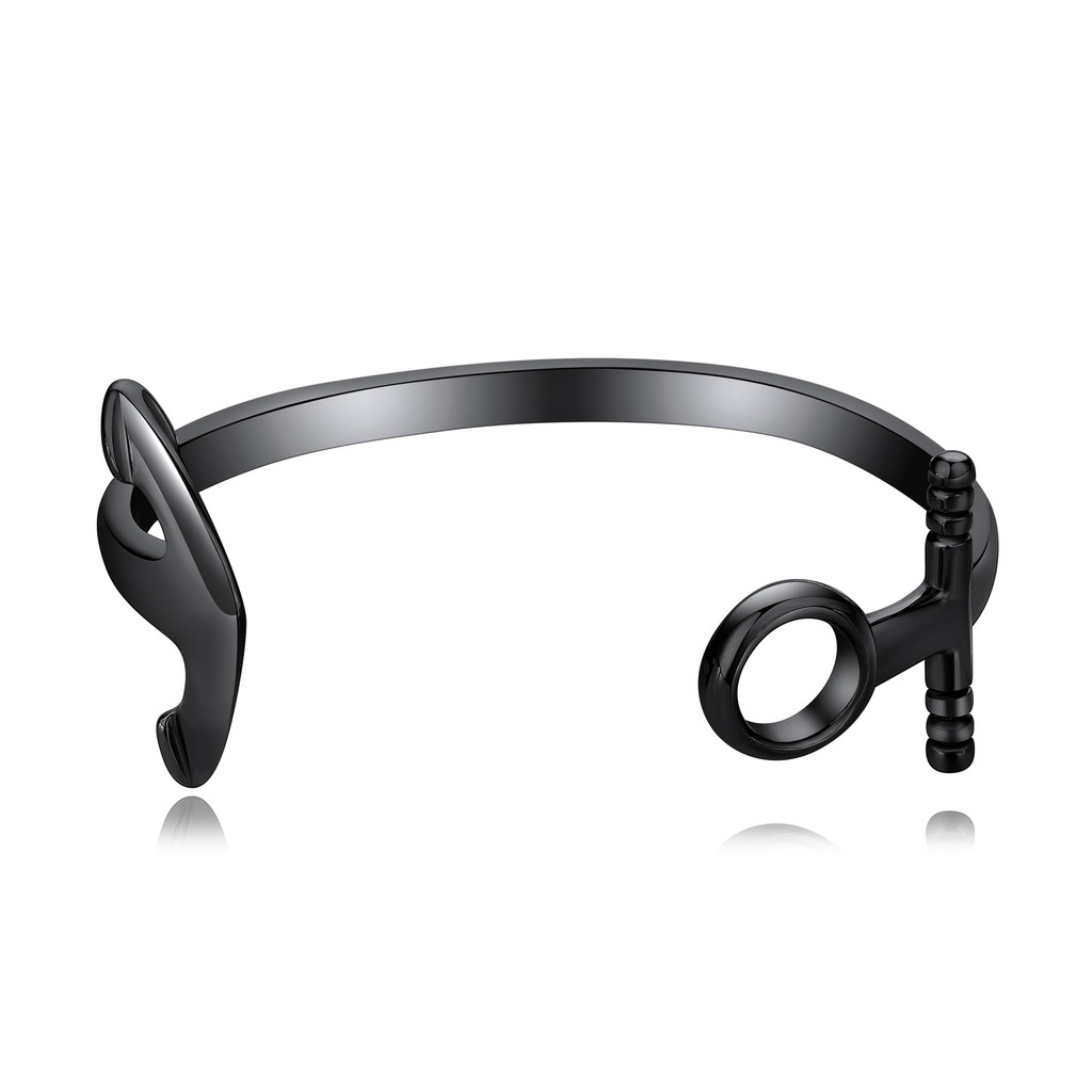 [DJ01B0099-2] Black Stainless Steel Minimalist Key Lock Symbolic Bangle Bracelet