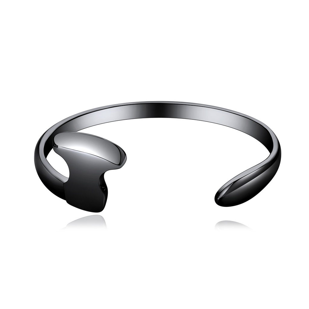[DJ01B0101-1] Black Stainless Steel Minimalist Open Cuff Bangle Bracelet Design