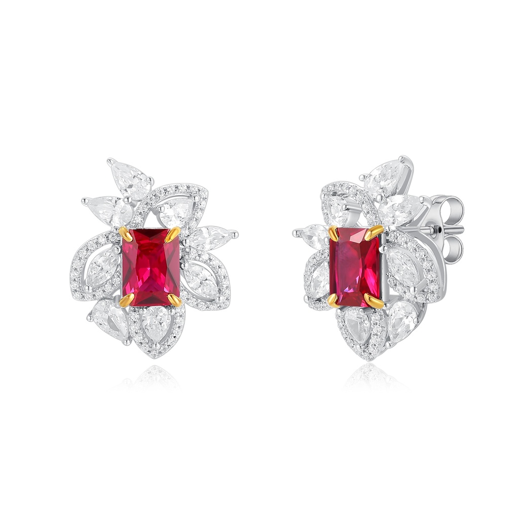 Exquisite Ruby Floral Stud Earrings with Sparkling Diamond Accents