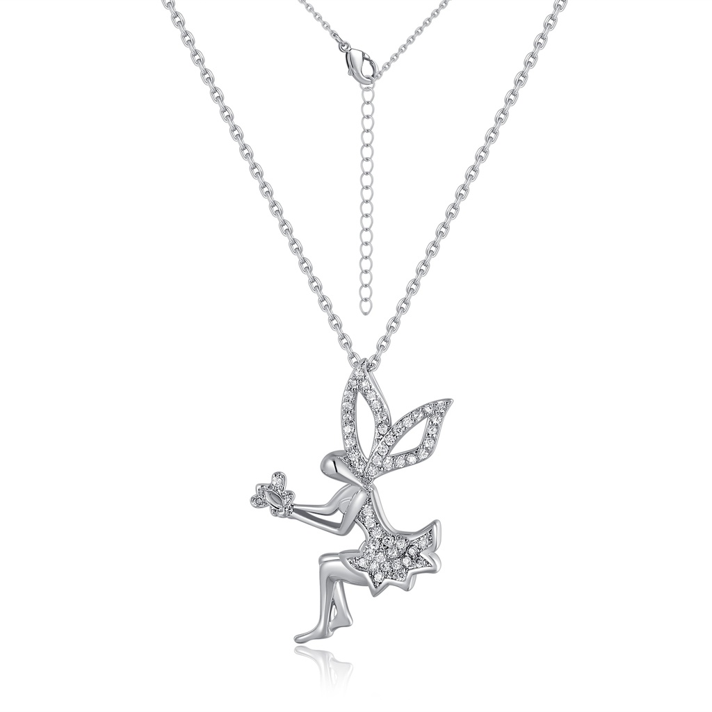 Fairy with Butterfly Necklace in Silver with Cubic Zirconia
