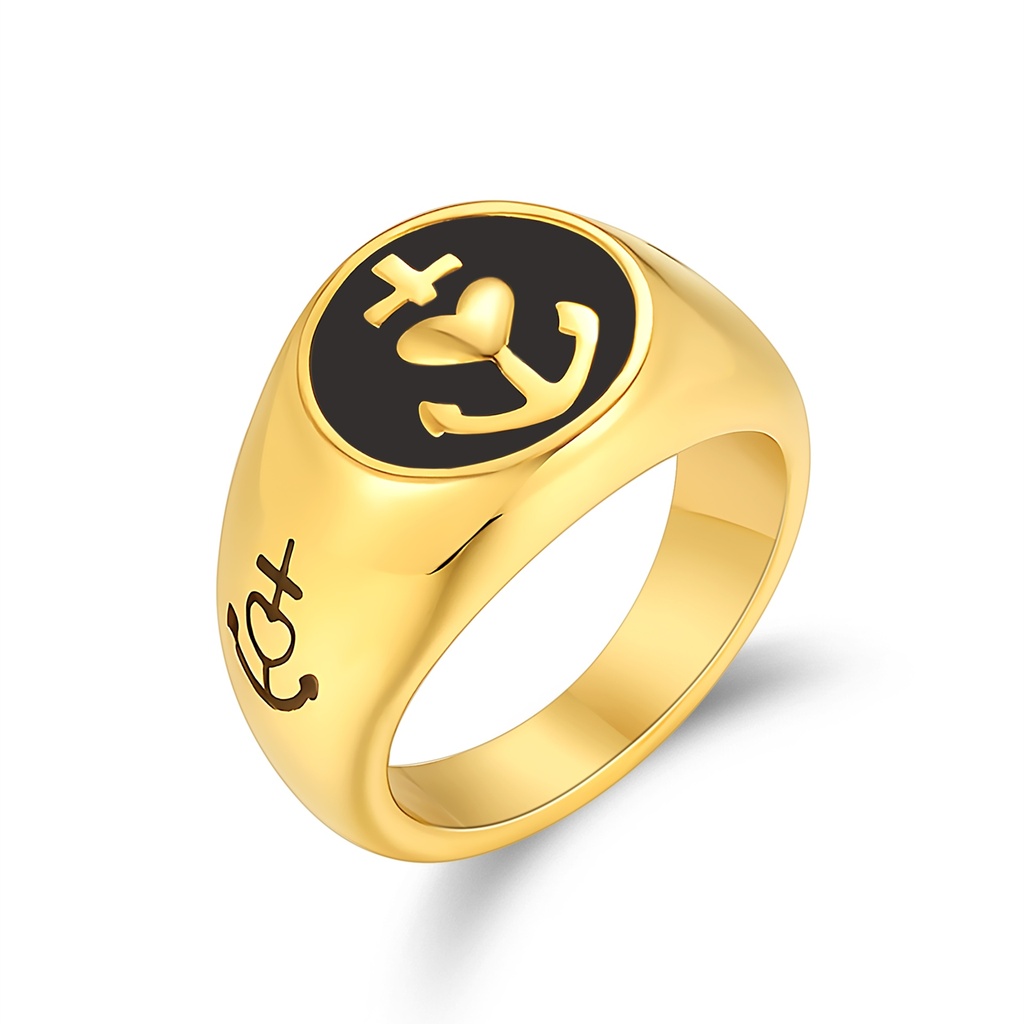 Faith Hope Love Anchor Gold Ring – Bold Stainless Steel Design