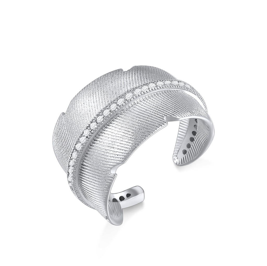 Feather Textured Wrap Ring with Crystal Pavé Accents – Brass