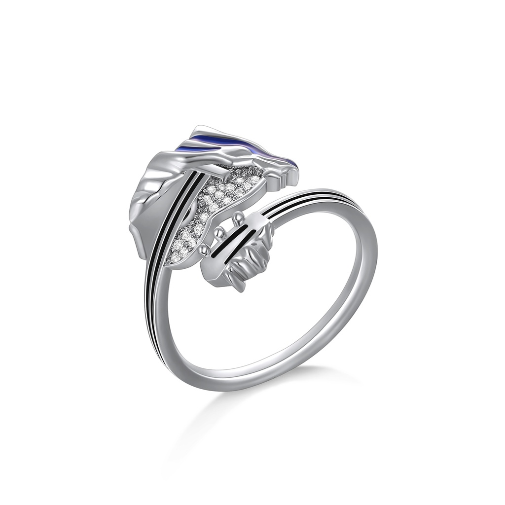 Fierce panther-inspired silver ring with crystal-studded details