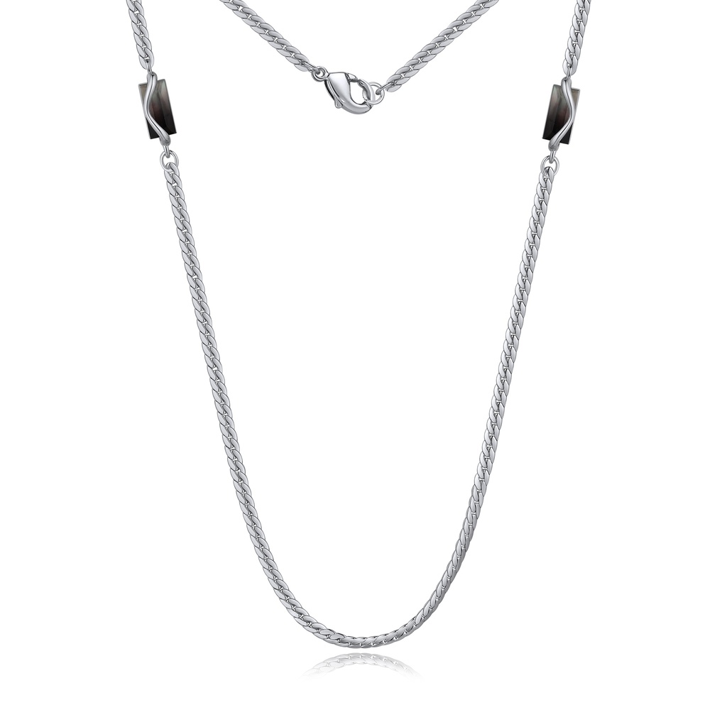 Flat Brass Chain Necklace with Bold Black Enamel Rectangle Charms