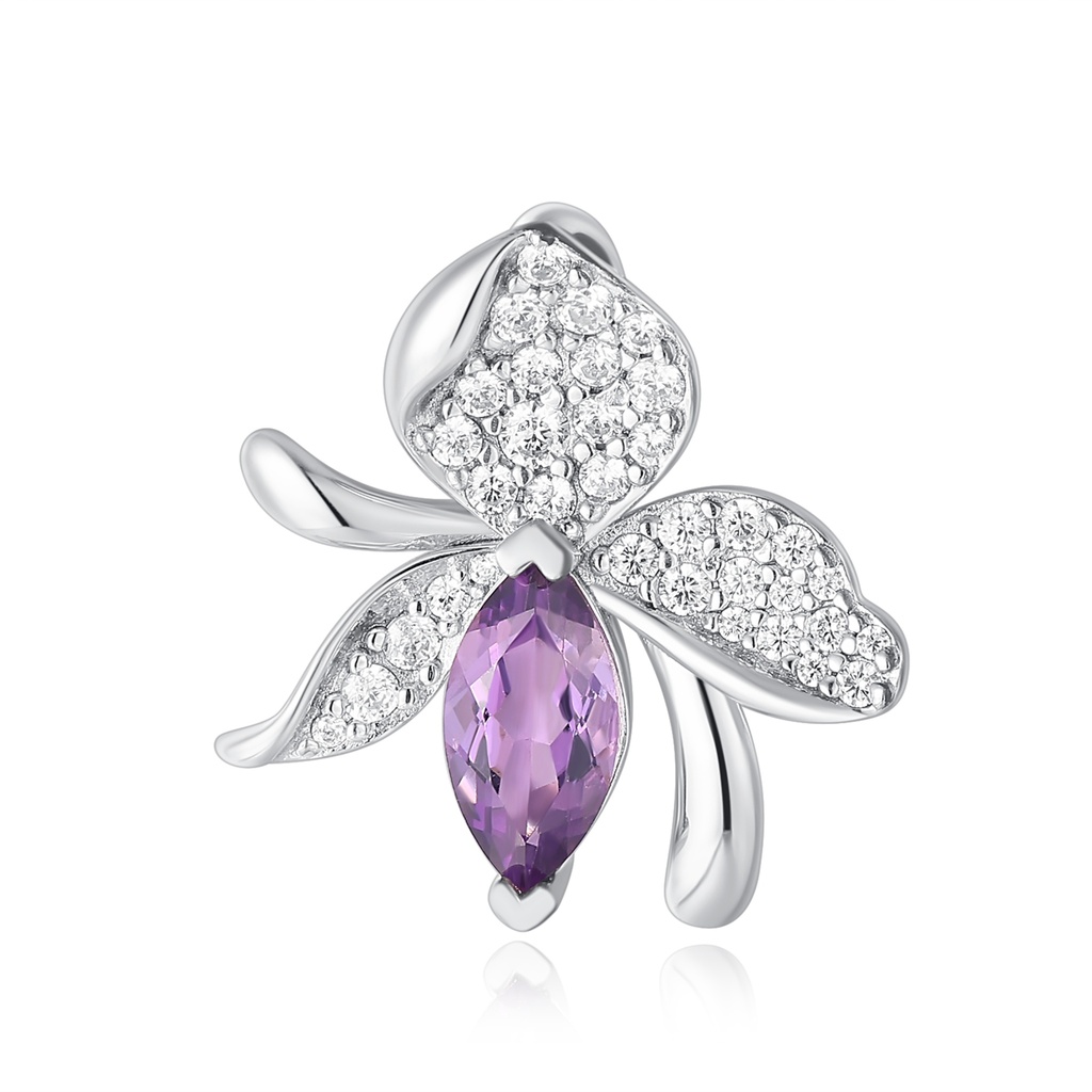 Floral-Inspired Pendant with Purple Marquise and Crystal Petals