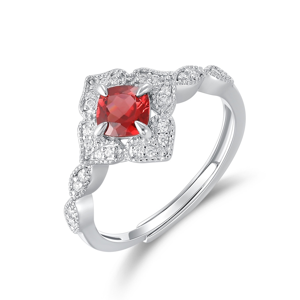 Floral-Inspired Red Gemstone Ring with Sparkling Diamond Accents