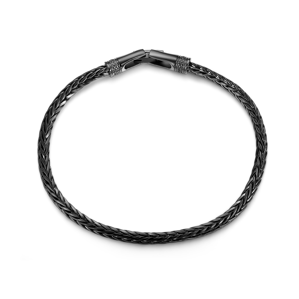 Black Stainless Steel Woven Chain Bracelet with Magnetic Clasp Closure
