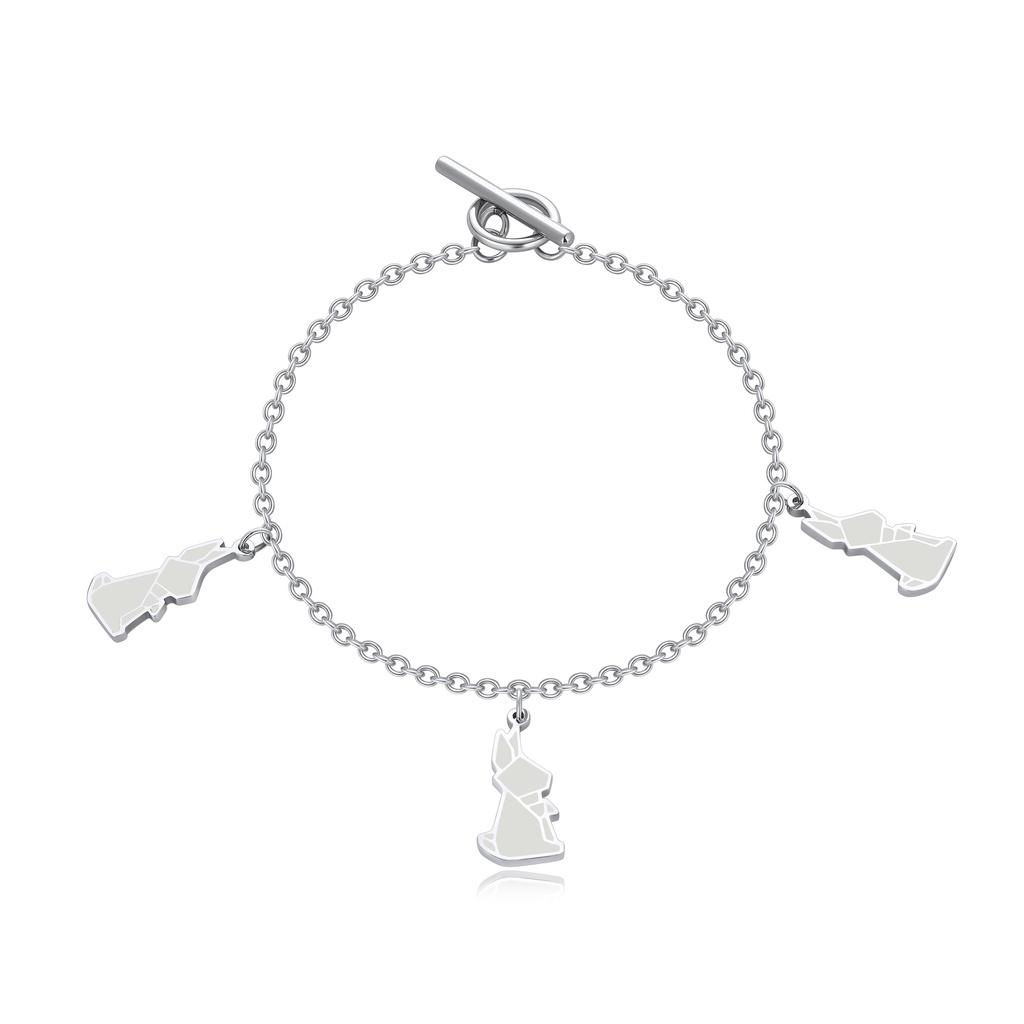 Geometric Animal Charm Bracelet Stainless Steel with White Inlay