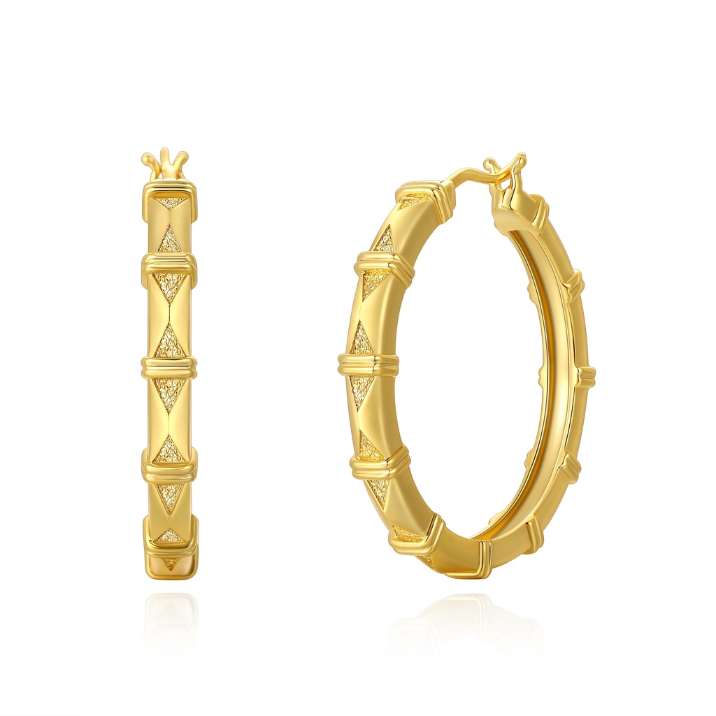 Geometric Gold Hoop Earrings with Pyramid Texture