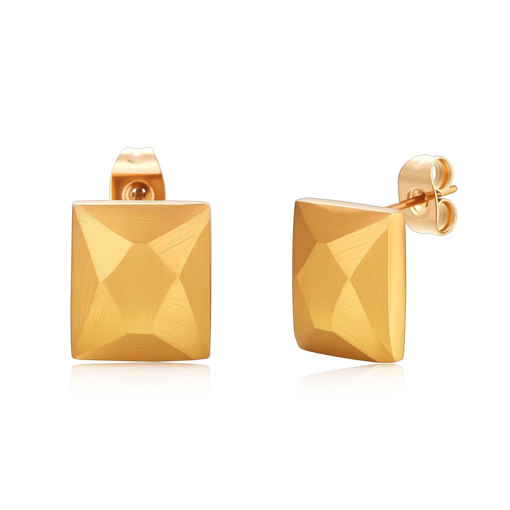 Geometric Gold Stainless Steel Stud Earrings with Modern Square Design