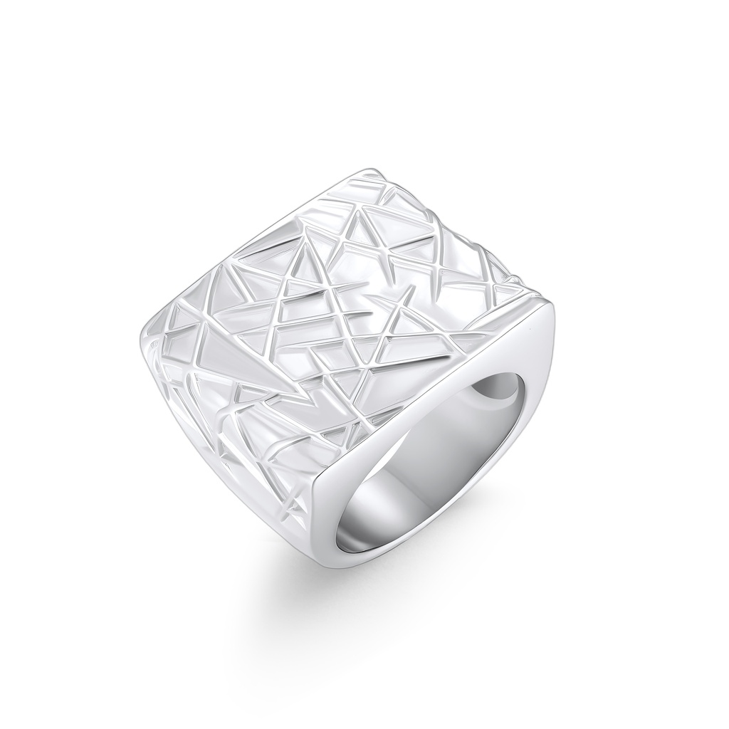 Geometric Pattern Stainless Steel Square Ring for Modern Style