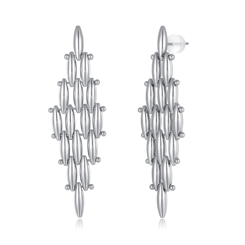 Geometric Silver Drop Earrings with Polished Link Structure