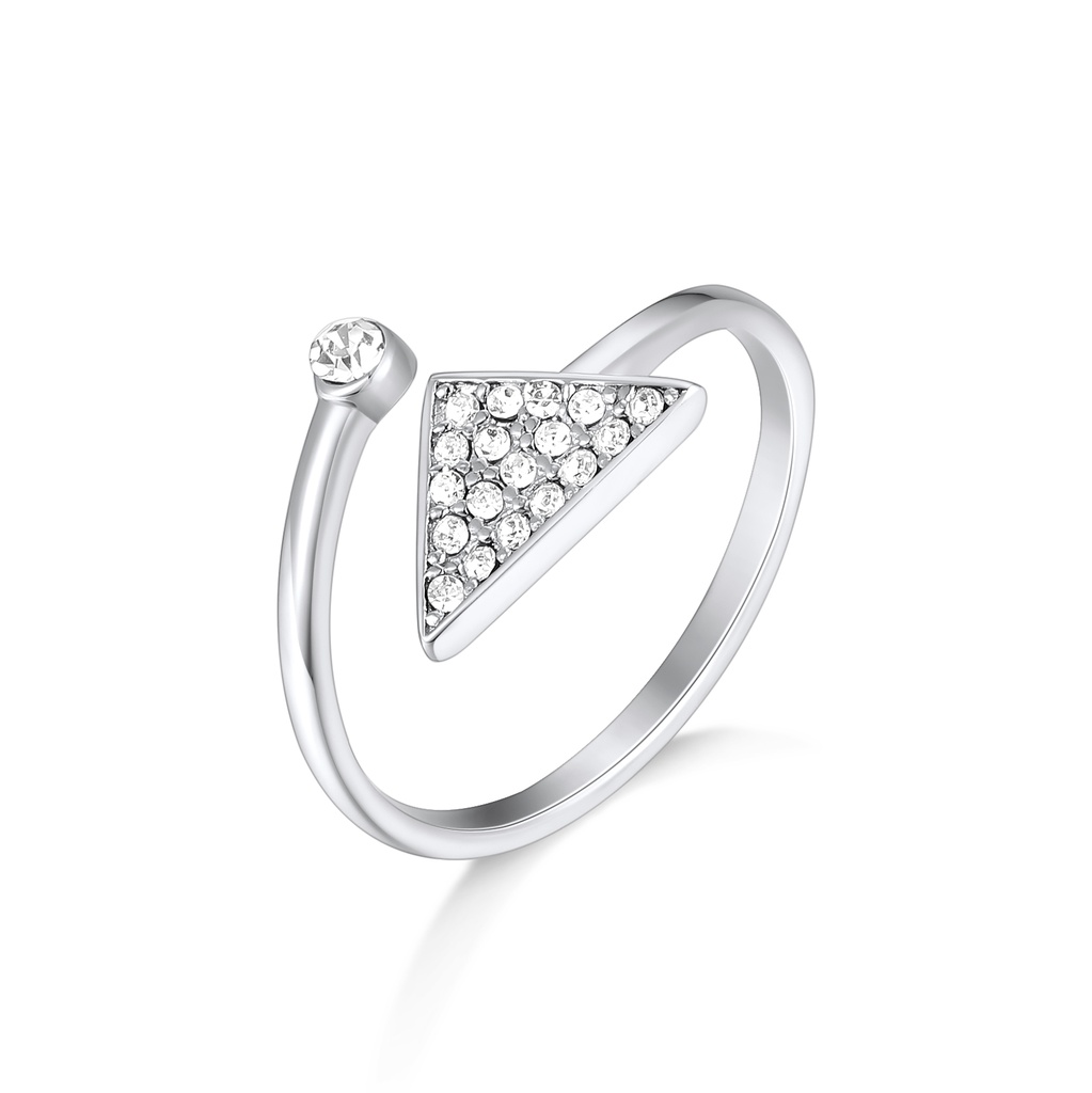 Geometric Stainless Steel Open Ring with Triangle and Crystal Accents