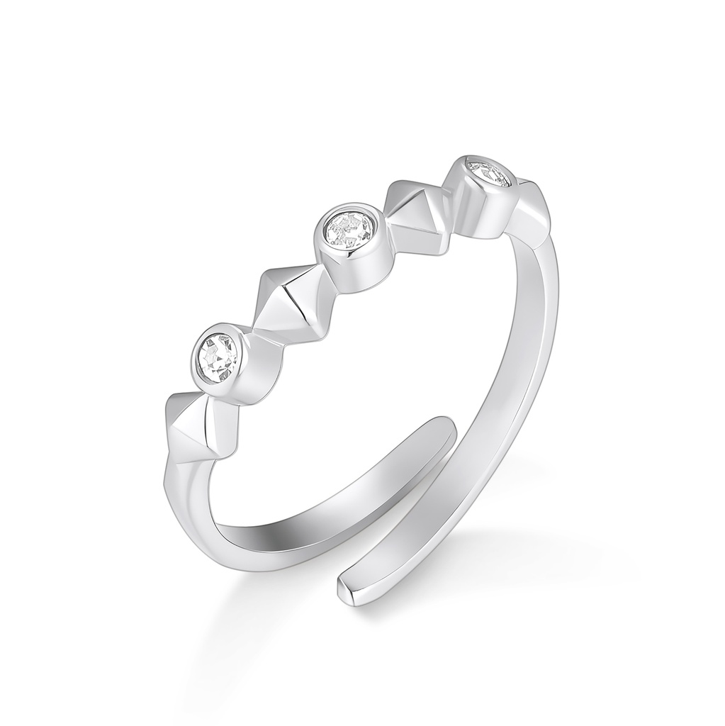 Geometric Stainless Steel Ring with Bezel-Set Crystals and Spikes